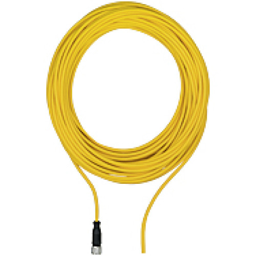 Connection cable, PUR, yellow RAL1003, suitable for drag chains, 12-pin,socketstraight M12, on open line end, A-coded, cable length: 20m