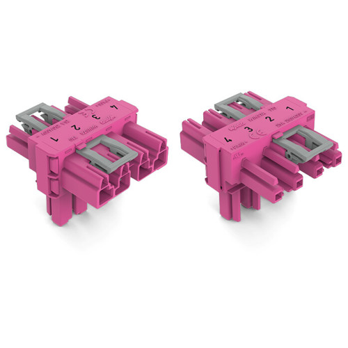 T-distribution connector, 4-pole, Cod. B, pink