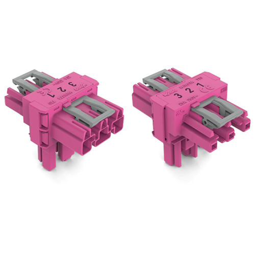 T-distribution connector, 3-pole, Cod. B, pink