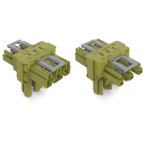 T-distribution connector, 3-pole, Cod. B, light green