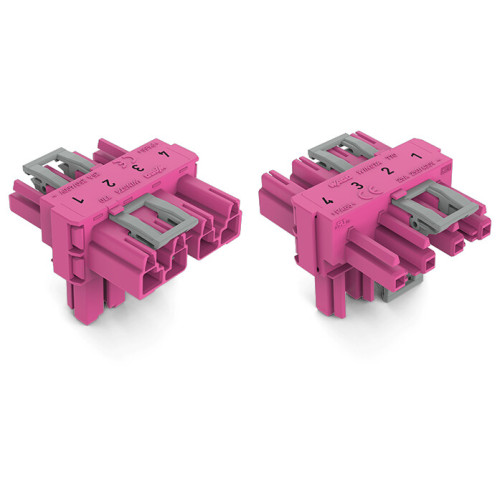 T-distribution connector, 4-pole, Cod. B, pink