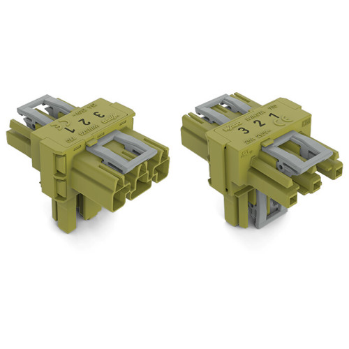 T-distribution connector, 3-pole, Cod. B, light green