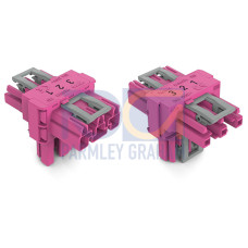 T-distribution connector, 3-pole, Cod. B, pink
