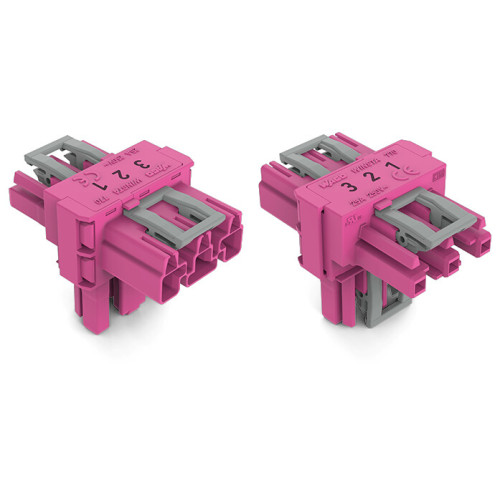 T-distribution connector, 3-pole, Cod. B, pink