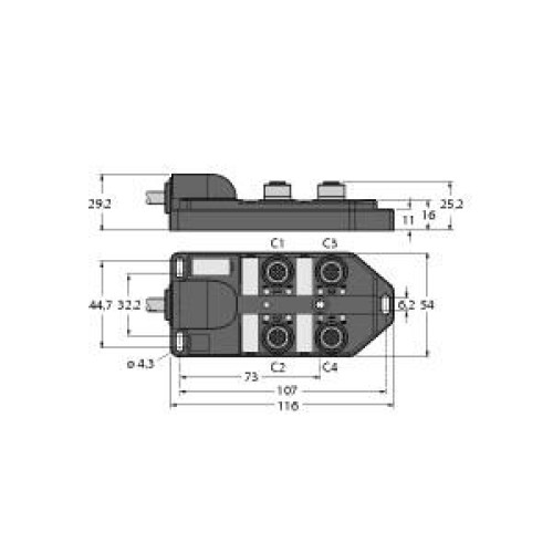 Passive Actuator/Sensor Box, M12 &times; 1, With Homerun Cable, 4-port