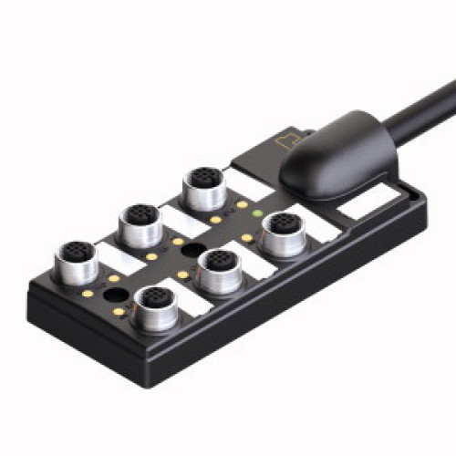 Passive actuator/sensor junction box, M12 x 1, 6-port, with integral homerun cab