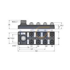 Passive Actuator/Sensor Box, M12 &times; 1, 8-port, with M23 Connector for Supply Cabl