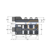 Passive actuator/sensor junction box, M12 x 1, 6-port, with male M23 for incomin