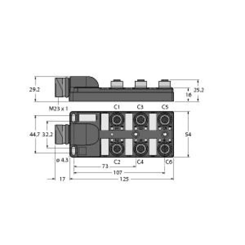 Passive actuator/sensor junction box, M12 x 1, 6-port, with male M23 for incomin