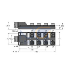 Passive Actuator/Sensor Box, M12 &times; 1, 8-port, with M23 Connector for Supply Cabl