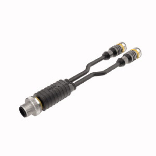 2-Way Splitter, Y-Splitter with Cable, Male Connector M12&nbsp;&times;&nbsp;1 - 2&nbsp;&times; Female Conne