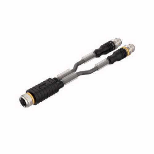 2-Way Splitter, Y-Splitter with Cable, Female Connector M12&nbsp;&times;&nbsp;1 - 2&nbsp;&times; Male Conne