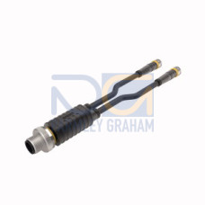 2-Way Splitter, Y-Splitter with Cable, Male M12&nbsp;&times;&nbsp;1 - 2x Female M8&nbsp;&times;&nbsp;1