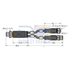 2-Way Splitter, Y-Splitter with Cable, M12&nbsp;&times;&nbsp;1 Male - Female, M12&nbsp;&times;&nbsp;1 Male