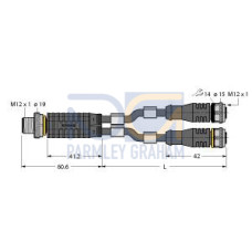 2-Way Splitter, Y-Splitter with Cable, Male Connector M12&nbsp;&times;&nbsp;1 - 2&nbsp;&times; Female Conne