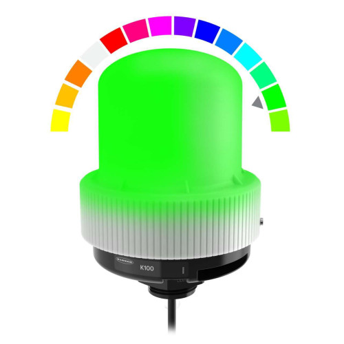 K100 Pro Indicator: RGB Beacon, 12-48 V dc, Polycarbonate, IP66, IP69K, Multicolor, Audible, 150 (6 in) 5-pin M12 PVC Pigtail QD