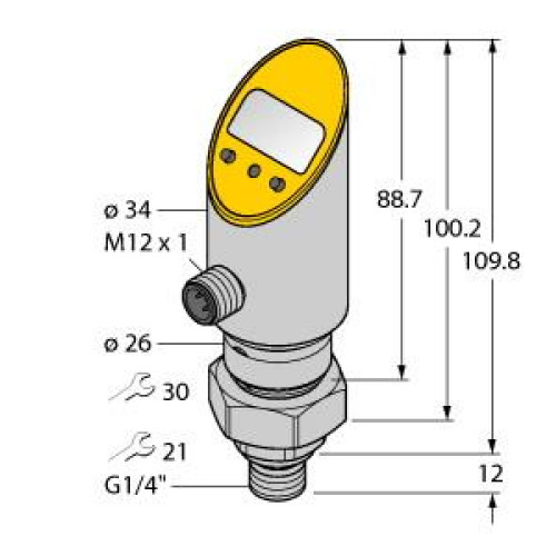 Pressure Sensor (Rotatable), With Analog Output and PNP/NPN Transistor Switching
