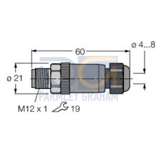 Field-Wireable Connector, Male Connector M12&nbsp;&times;&nbsp;1, Straight