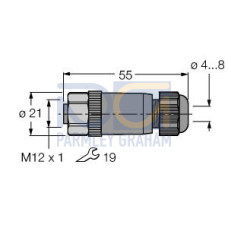 Field-Wireable Connector, Female Connector M12&nbsp;&times;&nbsp;1, Straight