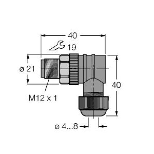 Field-Wireable Connector, Male Connector M12&nbsp;&times;&nbsp;1, Angled