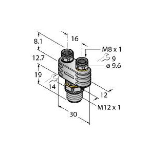 2-Way Splitter, Y-Splitter with LED, Male M12&nbsp;&times;&nbsp;1 - 2x Female M8&nbsp;&times;&nbsp;1