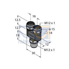 2-Way Splitter, Y-Splitter without Cable, M12&nbsp;&times;&nbsp;1 Male Connector  2&nbsp;&times;&nbsp;M12&nbsp;&times;&nbsp;1 F