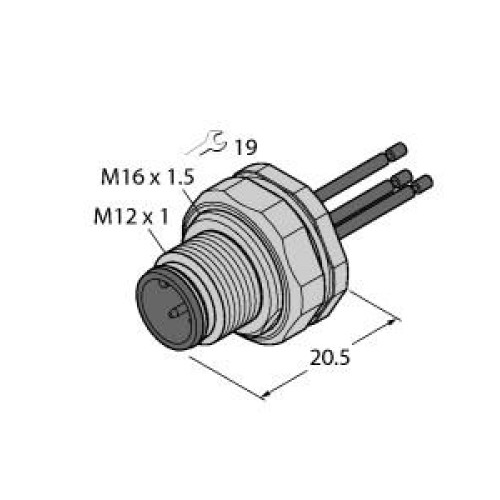 Male Receptacle with Stranded Wires, Rear-mounted
