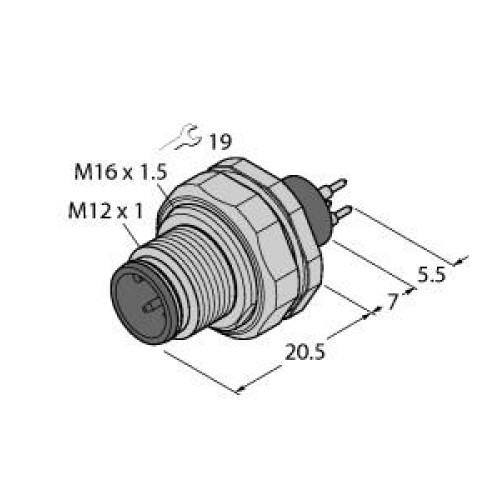 Male Receptacle with Print Contacts, Rear-mounted