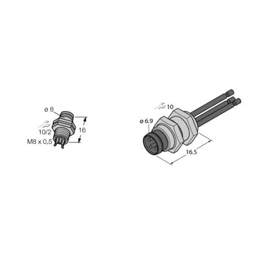 Male Flange with Stranded Wires, Front-mounted