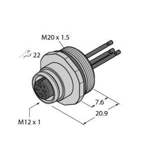 Female Flange with Stranded Wires, Front-mounted