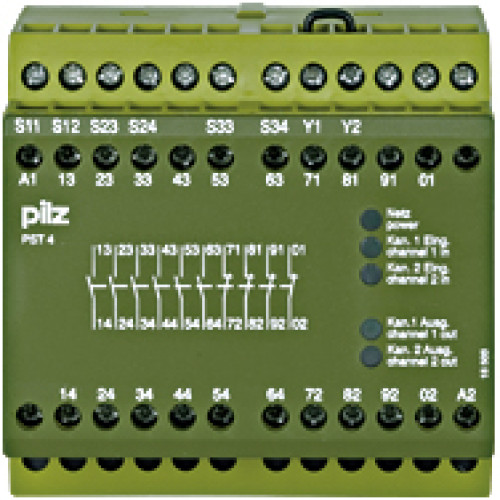 Safety relay (standalone), inputs: 2-channel wiringwith detection of shorts across contacts, outputs: 6 N/O, 4 N/C, UB = 24V DC, width: 90mm, screw terminals integrated, safety gate monitor,simultanei