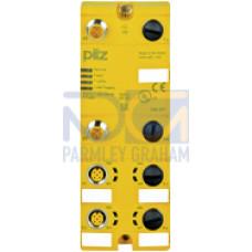 Decentralised input module for PNOZmulti, protection type IP67,connection viaconnection module, 8 safe digital inputs, 8 outputs configurableas a standard, test pulse or 24 V, separate supply of outpu
