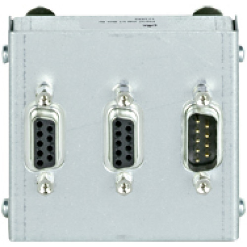 Adapter box for speed monitoring module, PNOZmulti Classic, 3 x 9-pinD-Sub connector, 2 x socket, 1 x connector, can be clipped to top hatrails.