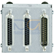 Adapter box for speed monitoring module, PNOZmulti Classic, 3 x 25-pin D-Sub connector, 2 x socket, 1 x connector, can be clipped to tophat rails.