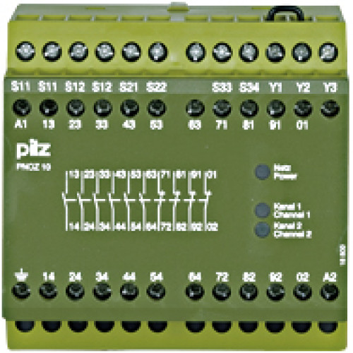 Safety relay (standalone), inputs: 1/2-channel wiringwith/without detection of shorts across contacts, outputs: 6 N/O, 4 N/C,UB = 230 - 240 V AC/DC,width: 90 mm, screw terminals integrated, monitoring