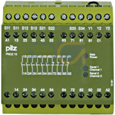 Safety relay (standalone), inputs: 1/2-channel wiringwith/without detection of shorts across contacts, outputs: 6 N/O, 4 N/C,UB = 24 V DC, width:90 mm, screw terminals integrated, monitoring of E-STOP