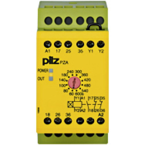Safety relay (standalone), inputs: 1-channel wiring,outputs: 1 N/O, 2 N/C, UB = 24 V DC, width: 45 mm, screw terminalsintegrated, delay-on energisation timer relay, monitoring feedback loop,energisati