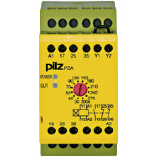 Safety relay (standalone), inputs: 1-channel wiring,outputs: 1 N/O, 2 N/C, UB = 24 V DC, width: 45 mm, screw terminalsintegrated, delay-on energisation timer relay, monitoring feedback loop,energisati