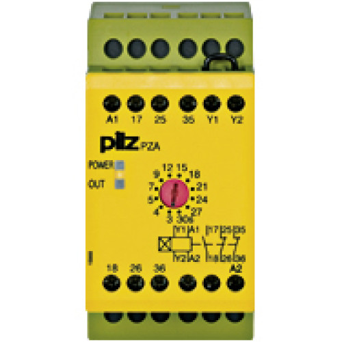 Safety relay (standalone), inputs: 1-channel wiring,outputs: 1 N/O, 2 N/C, UB = 24 V DC, width: 45 mm, screw terminalsintegrated, delay-on energisation timer relay, monitoring feedback loop,energisati