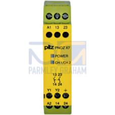 Safety relay (standalone), inputs: 1-channel wiring,outputs: 2 N/O, automatic/manual start, UB = 110 V AC, width:22.5 mm, screw terminals integrated, monitoring of E-STOP,safety gates.