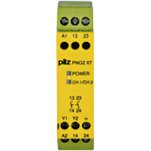 Safety relay (standalone), inputs: 1-channel wiring,outputs: 2 N/O, automatic/manual start, UB = 110 V AC, width:22.5 mm, screw terminals integrated, monitoring of E-STOP,safety gates.