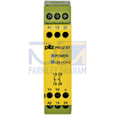 Safety relay (standalone), inputs: 1-channel wiring,outputs: 2 N/O, automatic/manual start, UB = 240 V AC, width:22.5 mm, screw terminals integrated, monitoring of E-STOP,safety gates.