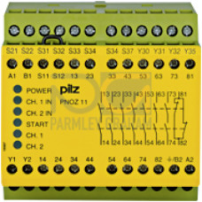 Safety relay (standalone), inputs: 1/2-channel wiringwith detection of shorts across contacts, outputs: 7 N/O, 1 N/C, 1 SC,automatic/manual/monitored start, UB 24 V AC/DC, width: 90 mm,screw terminals