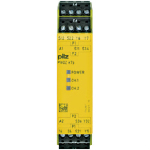 Safety relay (standalone), UB = 24 V DC, width: 22.5 mm,plug-in terminals of screw type, connection between several devices, formonitoring of 2 single beam light curtains.