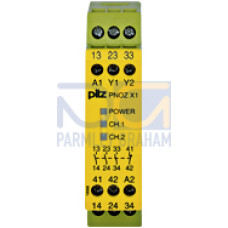 Safety relay (standalone), inputs: 1-channel wiring,outputs: 3 N/O, 1 N/C, automatic/manual start, UB 24 V AC/DC,width: 22.5 mm,screw terminals integrated, monitoring of E-STOP,safety gates.