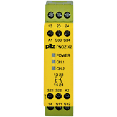 Safety relay (standalone), inputs: 1/2-channel wiringwith/without detection of shorts across contacts, outputs: 2 N/O,monitored start, UB 24 VAC/DC, width: 22.5 mm, screw terminals integrated, monitor