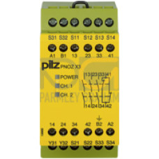 Safety relay (standalone), inputs: 1/2-channel wiringwith/without detection of shorts across contacts, outputs: 3 N/O, 1 N/C,1 SC,automatic/monitored start, UB 24 V AC/DC, width: 45 mm,screw terminals