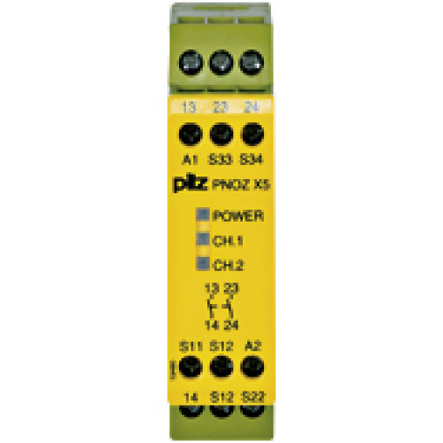 Safety relay (standalone), inputs: 1/2-channel wiringwithout detection of shorts across contacts, outputs: 2 N/O,automatic/manual start,UB 24 V AC/DC, width: 22.5 mm, screw terminals integrated, monit