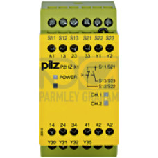Safety relay (standalone), inputs: Per pushbutton 1 N/O, 1 N/C,outputs: 3 N/O, 1 N/C, 2 SC, UB 24 V DC, width: 45 mm, screw terminalsintegrated, two-hand control relay, simultaneity monitoring withtwo