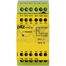 Safety relay (standalone), inputs: Per pushbutton 1 N/O, 1 N/C,outputs: 3 N/O, 1 N/C, 2 SC, UB 230 V AC, width: 45 mm, screw terminalsintegrated, two-hand control relay, simultaneity monitoring withtw